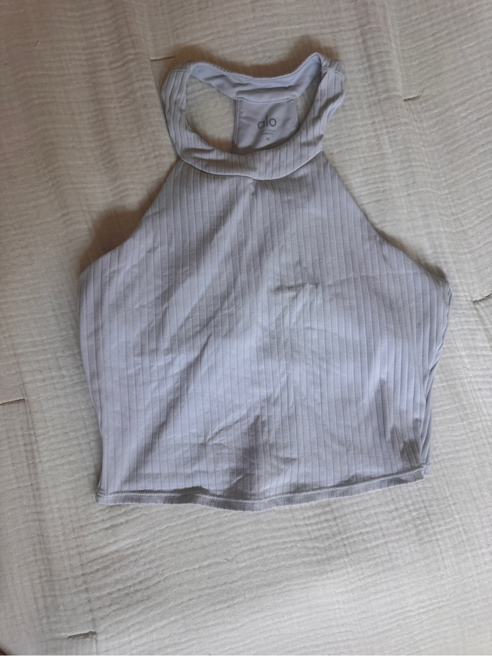 Alo ribbed shelf bra crop top light blue size medium